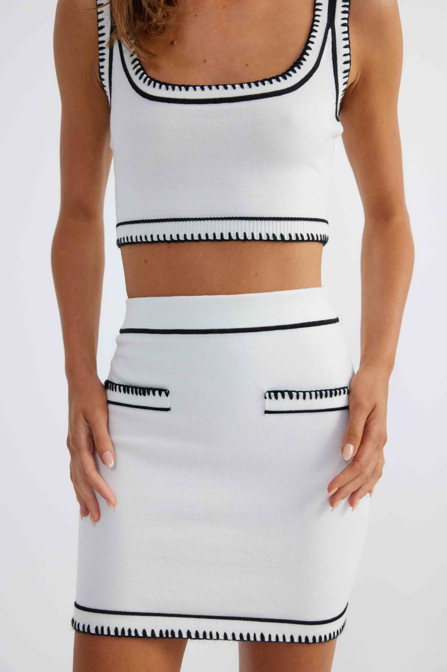 Beverly Mini Skirt- White/Black- Final Sale