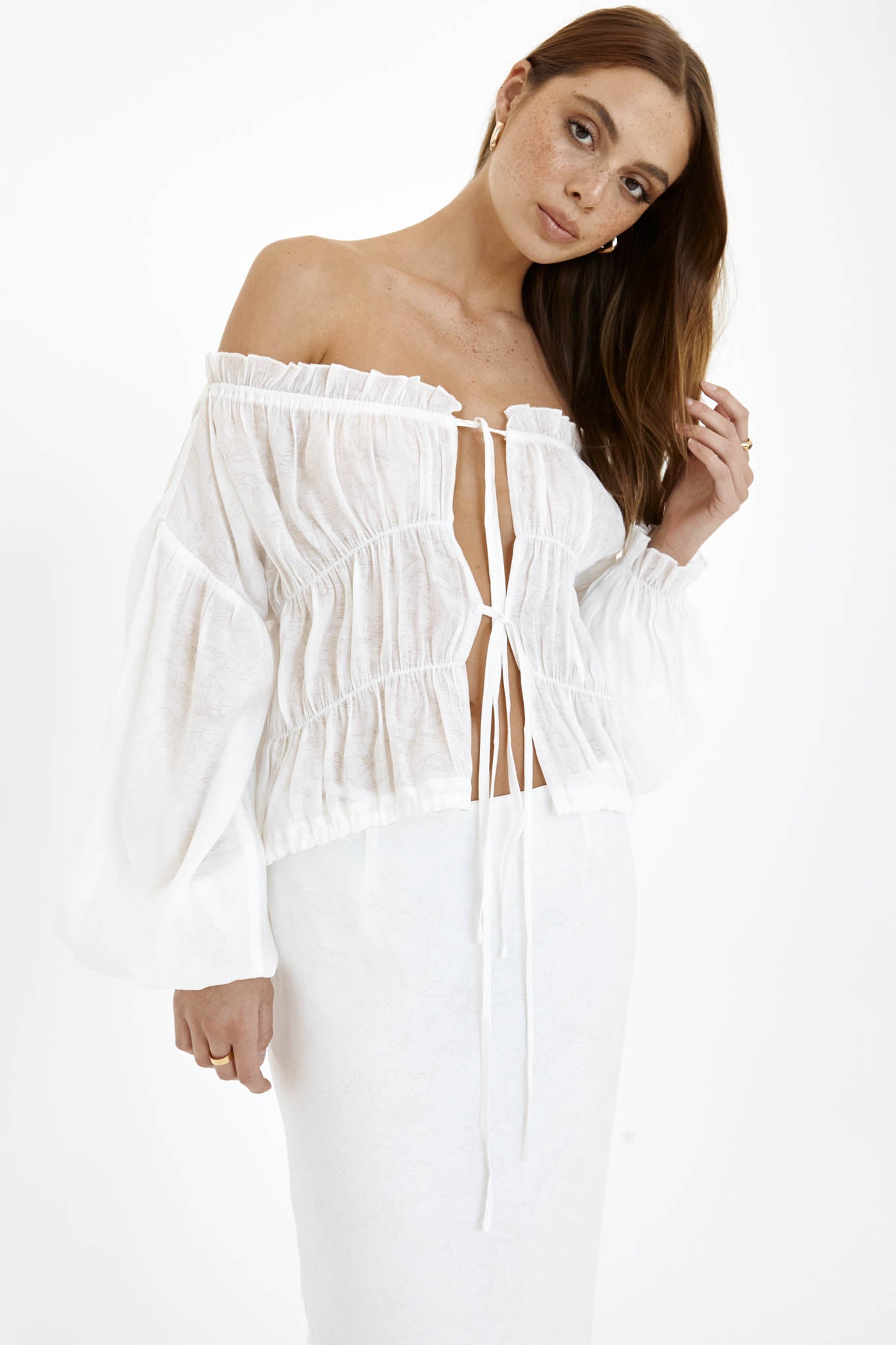 Tamsyn Off Shoulder Top- White- Final Sale