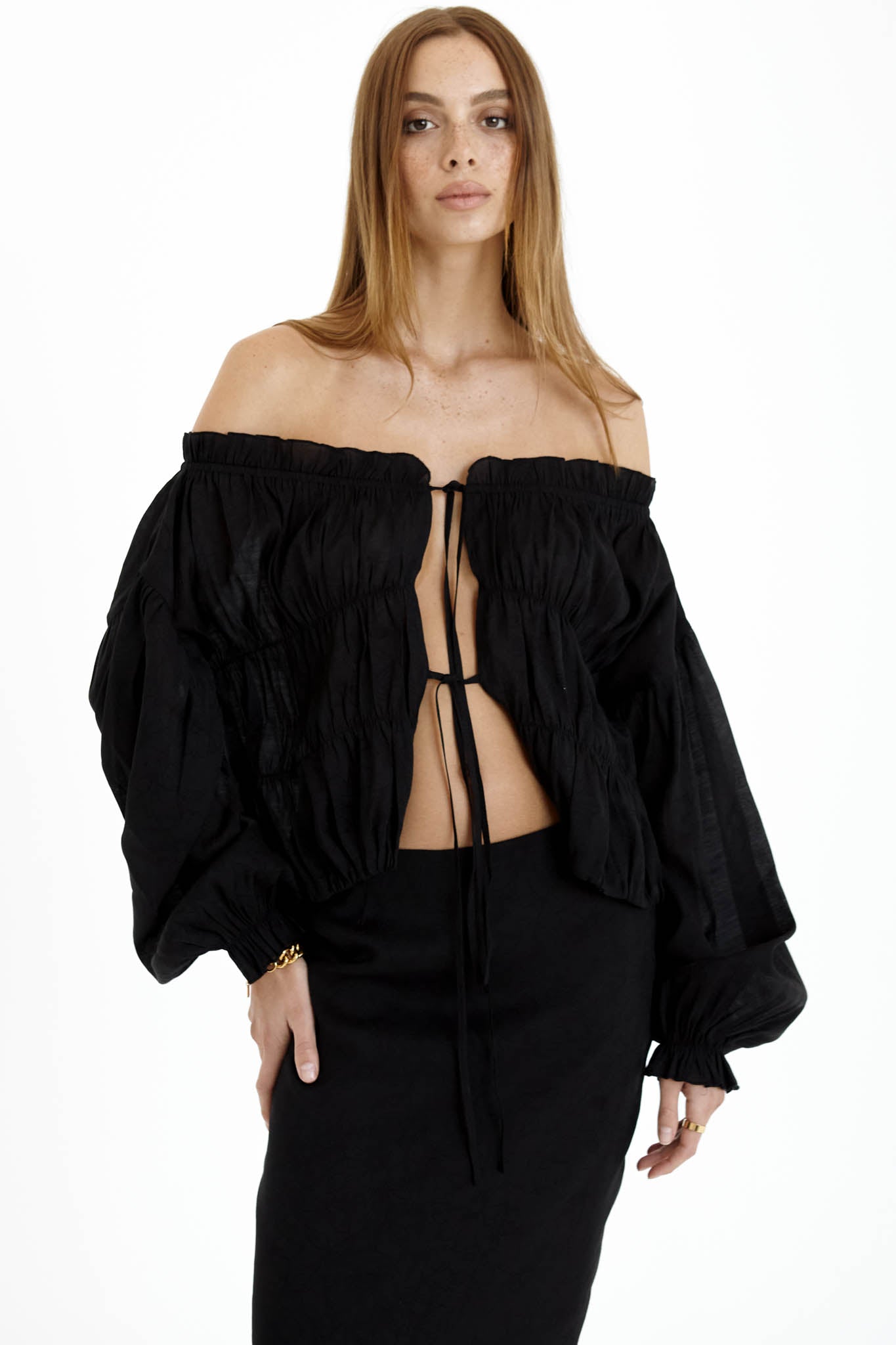 Tamsyn Off Shoulder Top- Black- Final Sale