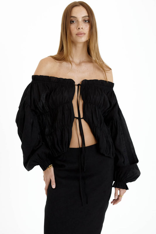 Tamsyn Off Shoulder Top- Black- Final Sale