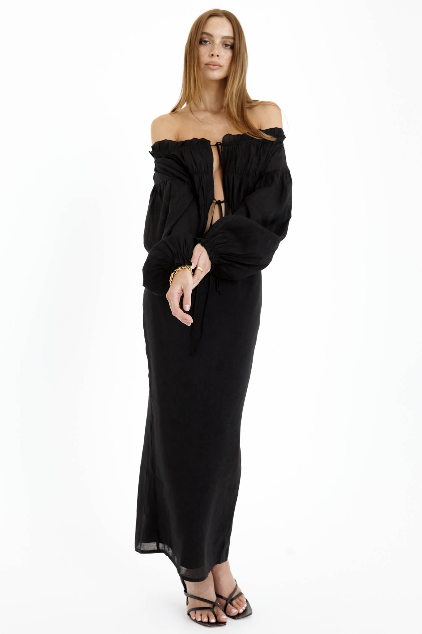 Tamsyn Off Shoulder Top- Black- Final Sale