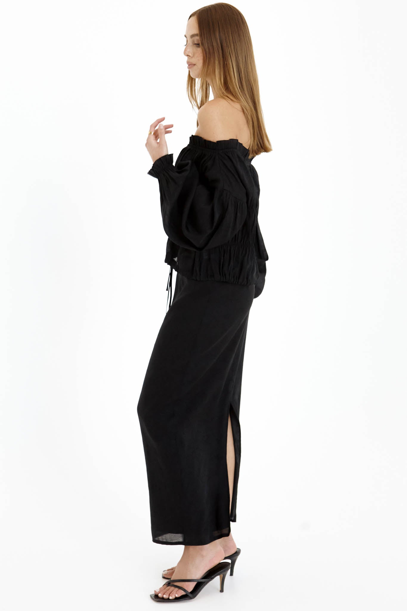 Tamsyn Off Shoulder Top- Black- Final Sale